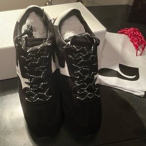 Larroude Black and White Suede Women's Sneakers